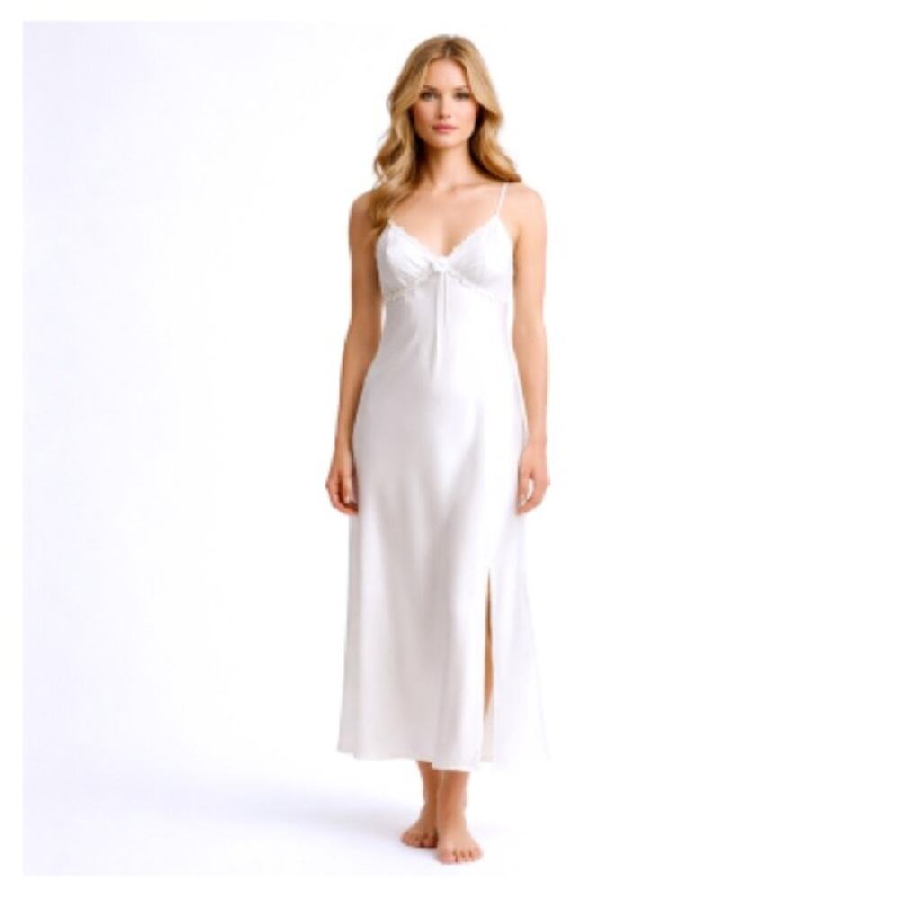 L.A. Intimates Vintage 80’s White Satin Nightgown Slip Dress Lace Bridal Medium